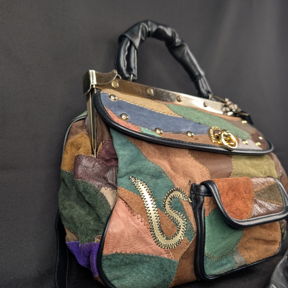 Vintage David Jones International Patchwork Leather Frame Bag & Coin Purse - Picture 6 of 11